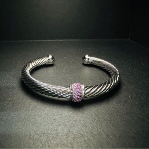 David Yurman Twisted Silver Bracelet with Pink Detail